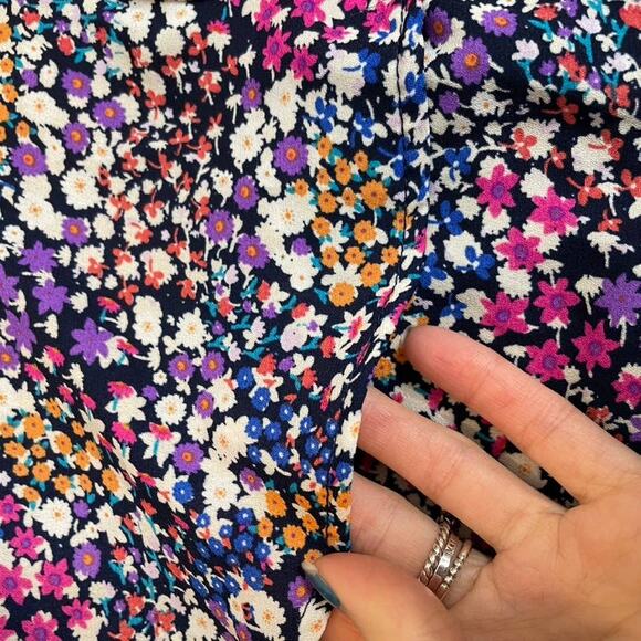 MI AMI Dark Floral Ruffle Mini Skirt Large Black Multicolored Spring Girly - Picture 4 of 4